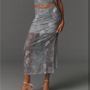 NWT Maeve Anthropologie Aleda Mesh Ruched Maxi Skirt Blue sz XS